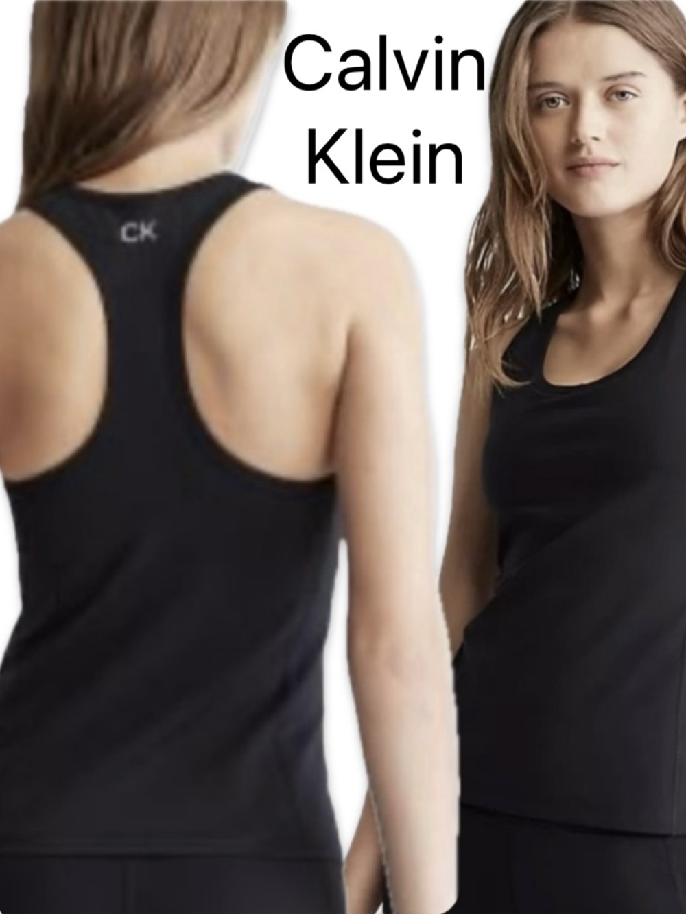 Calvin Klein Performance Black Racerback Tank Top Built In Bra Medium